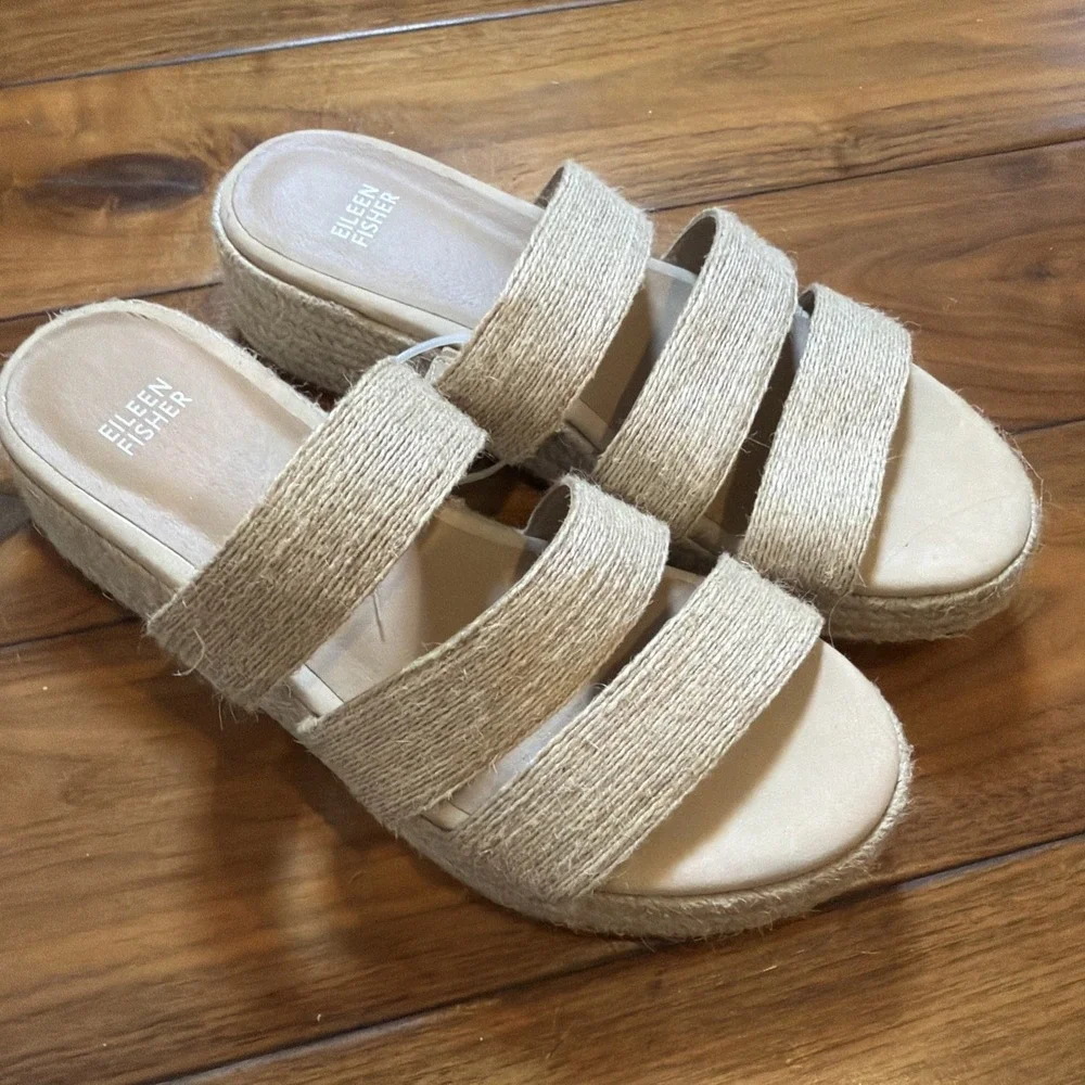 EILEEN FISHER MAYLA 9 Natural Jute Espadrille PLATFORM SANDALS NEW Beach Coastal